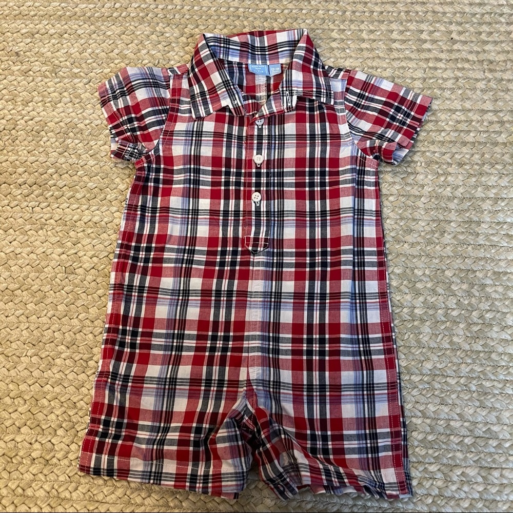 Children’s Place Plaid Shirtall Romper 12-18mo
